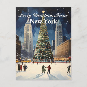 Frohe Weihnachten vom New York City Eislaufbaum Postkarte
