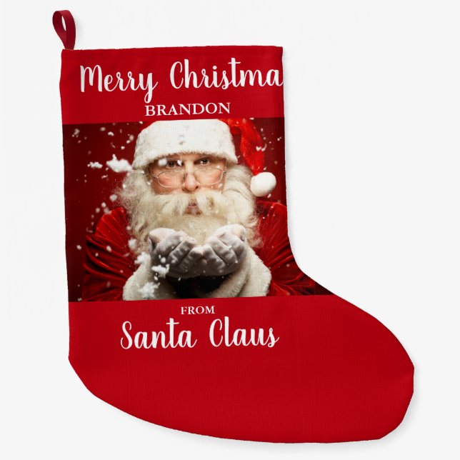 Frohe Weihnachten vom Weihnachtsmann ADD NAME Großer Weihnachtsstrumpf (Vorderseite)