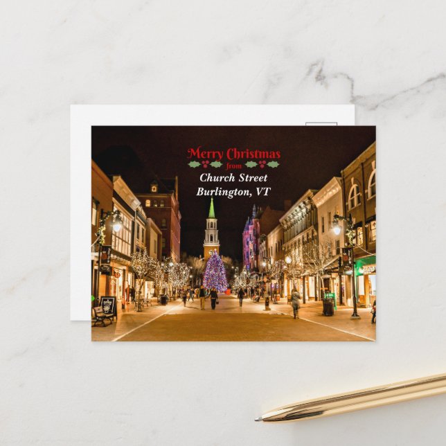 Frohe Weihnachten von Burlington VT, Postkarte (Vorderseite/Rückseite Beispiel)