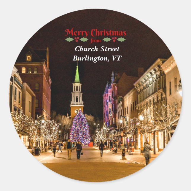Frohe Weihnachten von Burlington VT, Runder Aufkleber (Vorderseite)