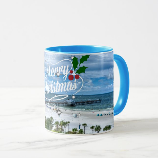Frohe Weihnachten von Clearwater Beach Tasse (VorderseiteRechts)