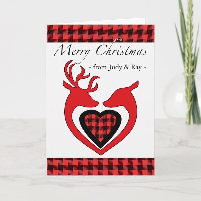 Frohe Weihnachten von Couple mit Deer und Kariert Karte (Vorderseite)
