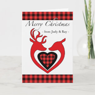 Frohe Weihnachten von Couple mit Deer und Kariert Karte