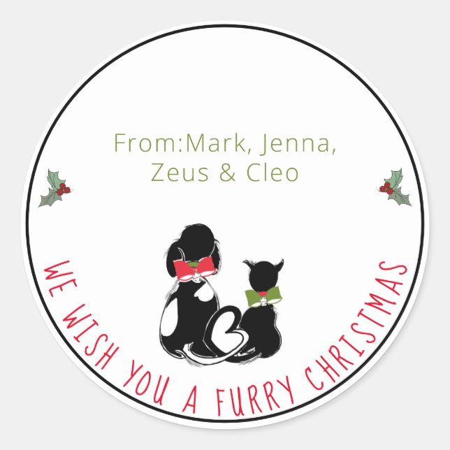 Frohe Weihnachten von den Haustieren Personalisier Runder Aufkleber (Vorderseite)