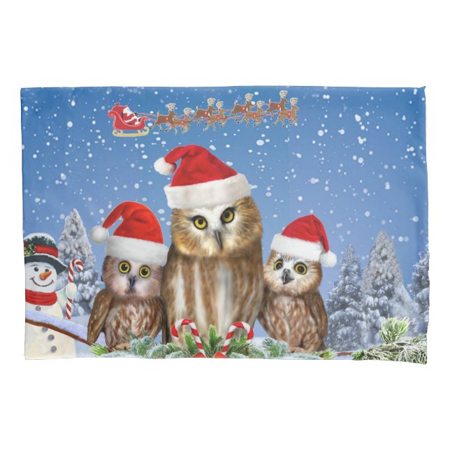 FROHE WEIHNACHTEN VON DER EULE VON US! KISSENBEZUG (Vorderseite)