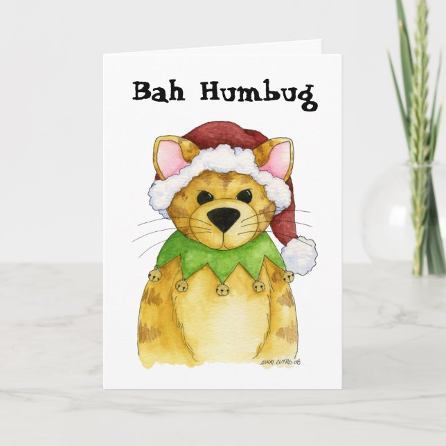 Frohe Weihnachten von der Katze Bah Humbug-Karte (Vorderseite)