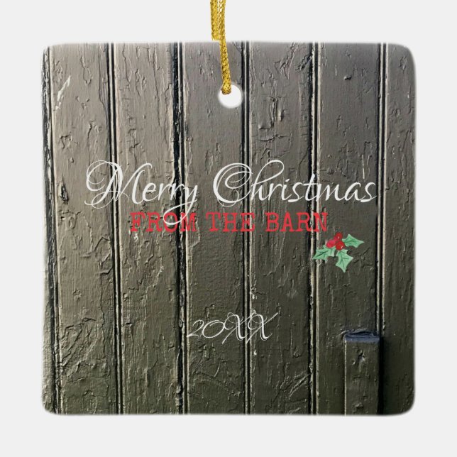Frohe Weihnachten von der Pferdefarm des Fotos Keramikornament (Vorderseite)