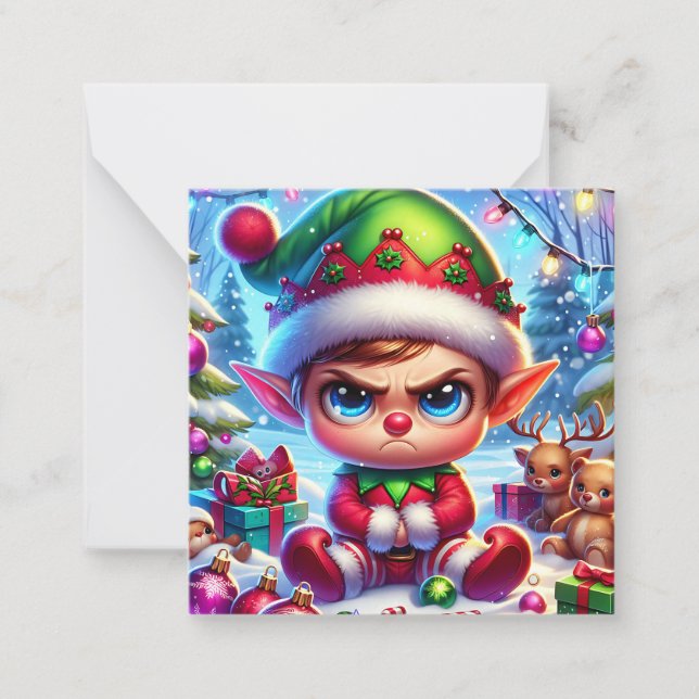 Frohe Weihnachten von diesem kleinen Grumpy Elf Mitteilungskarte (Vorderseite)