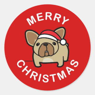 Frohe Weihnachten von Fawn Santa Frenchie - Rot Runder Aufkleber