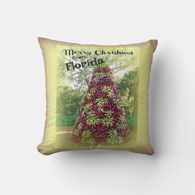 Frohe Weihnachten von Florida Bromeliad Tree Kissen (Vorderseite)