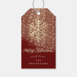 Frohe Weihnachten von Geschenk Burgund Gold Snowfl Geschenkanhänger
