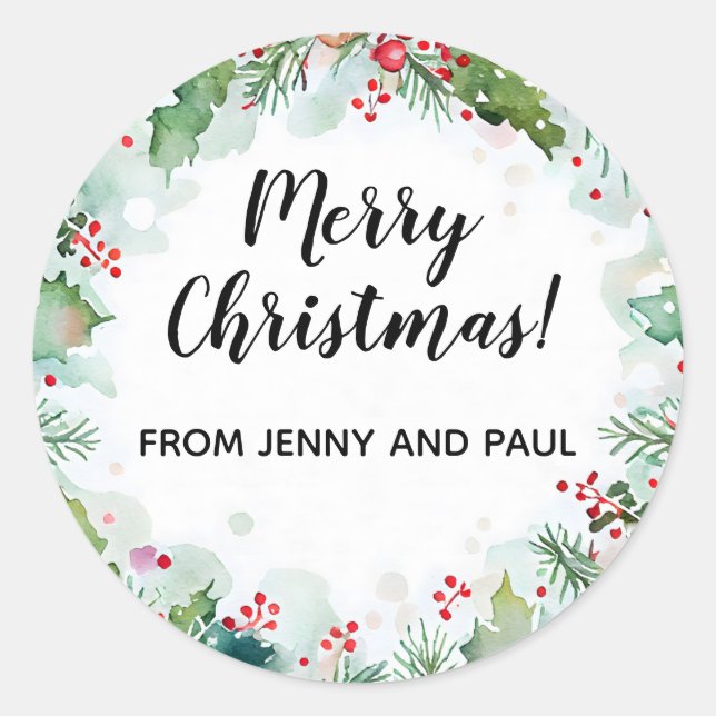 Frohe Weihnachten von Holly und Ivy Wreath Runder Aufkleber (Vorderseite)
