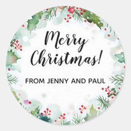 Frohe Weihnachten von Holly und Ivy Wreath Runder Aufkleber