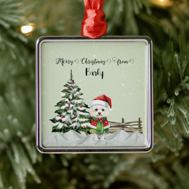 Frohe Weihnachten von Hundes Name Ornament Aus Metall (Baum)