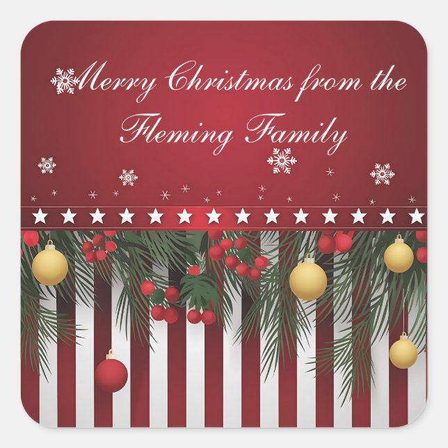 Frohe Weihnachten von (Ihrer Familie) Quadratischer Aufkleber (Vorderseite)