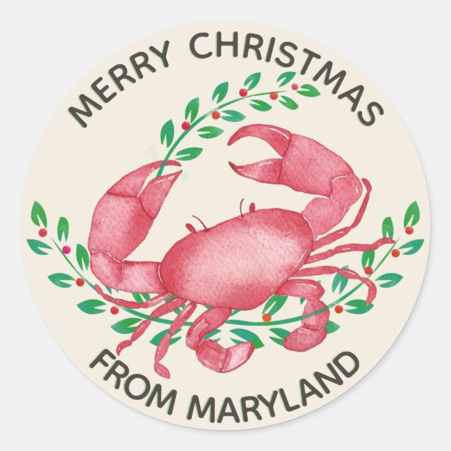 Frohe Weihnachten von Maryland Crab Runder Aufkleber (Vorderseite)