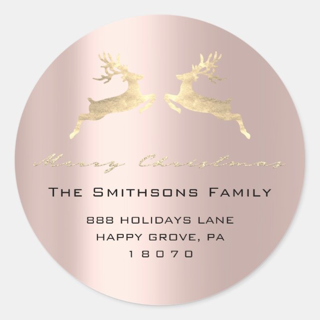 Frohe Weihnachten von Name Rose Gold UAWG Reindeer Runder Aufkleber (Vorderseite)