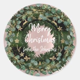Frohe Weihnachten von Name Winter RoseGold Kranz Runder Aufkleber