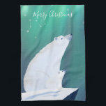 Frohe Weihnachten von Polar-Bären Geschirrtuch<br><div class="desc">Handgemalte niedliche Eisbärenillustrierung</div>