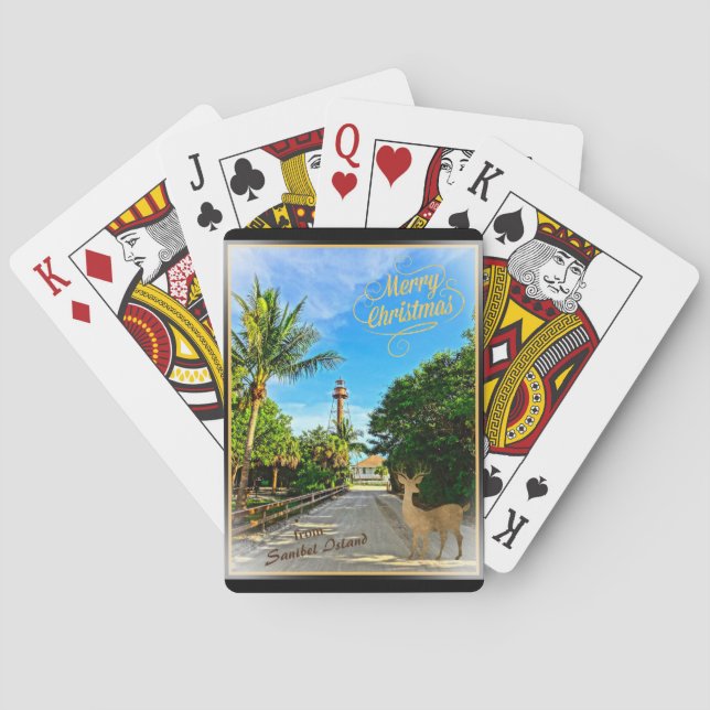 Frohe Weihnachten von Sanibel Island FL Lighthouse Spielkarten (Rückseite)