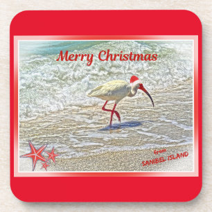 Frohe Weihnachten von Sanibel Island FL White Ibis Getränkeuntersetzer