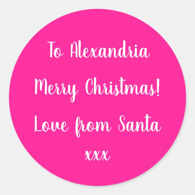 Frohe Weihnachten von Santa Hot Pink Geschenketike Runder Aufkleber (Vorderseite)