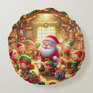 Frohe Weihnachten von Santa und seinen Elfen  Rundes Kissen