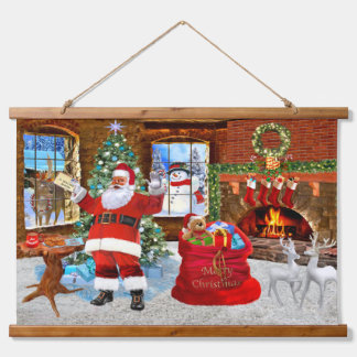 Frohe Weihnachten von Santa Wandteppich Mit Holzrahmen