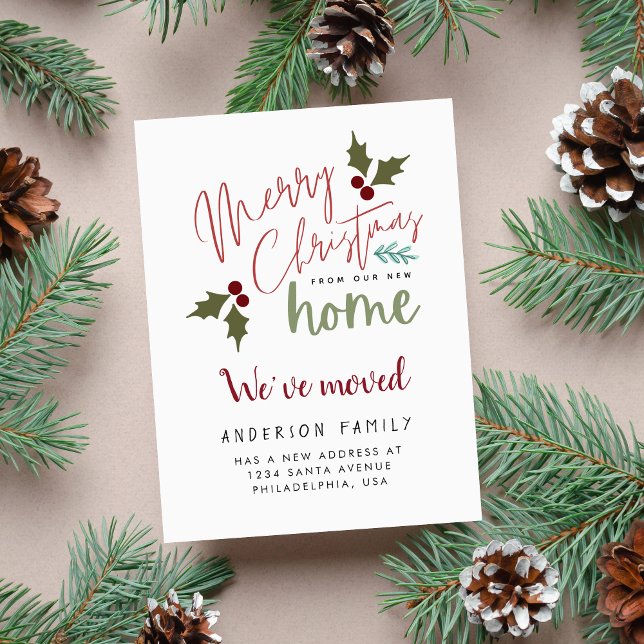 Frohe Weihnachten von unserem neuen Zuhause Moving Ankündigungspostkarte (Von Creator hochgeladen)