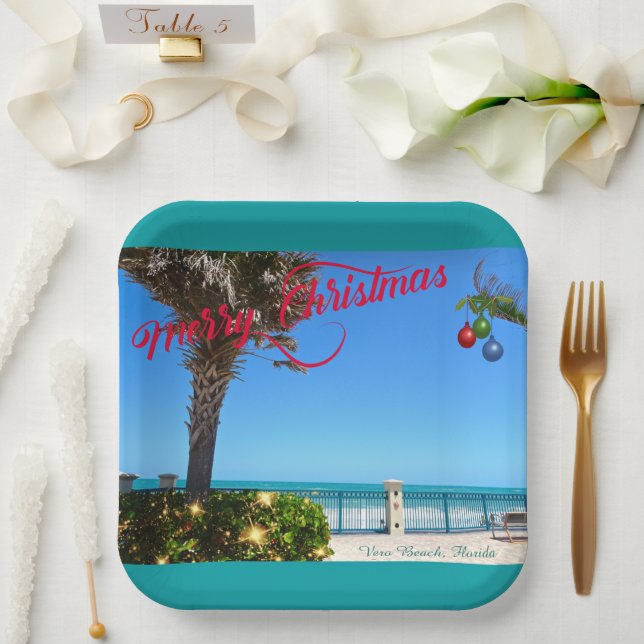 Frohe Weihnachten von Vero Beach Florida Ozean Pappteller (Hochzeit)