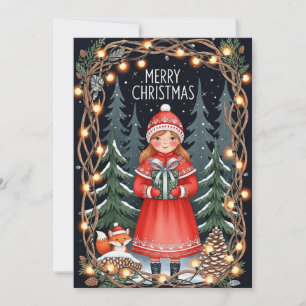 Frohe Weihnachten Wald Mädchen Karte