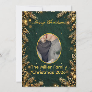Frohe Weihnachten Waldgrün Gold Oval Foto