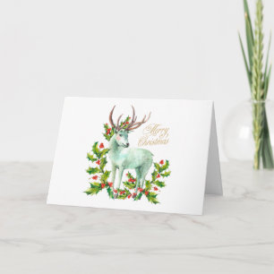 Frohe Weihnachten Waldhirsch und Stechpalmenbeere Karte