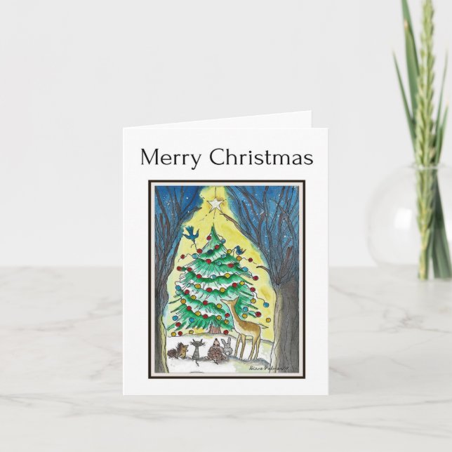 Frohe Weihnachten, Waldkreaturen Kunst Karte (Vorderseite)