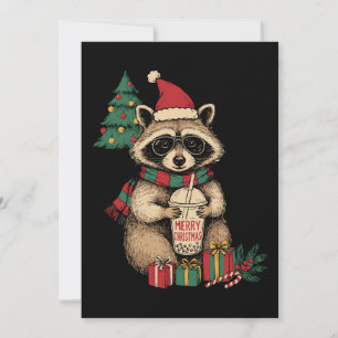 Frohe Weihnachten Waschbär Boba Tee Weihnachtsmann Einladung