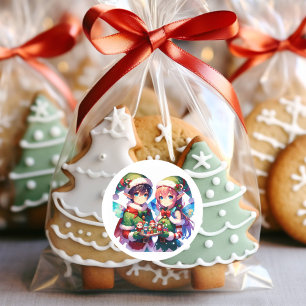 Frohe Weihnachten Wasserfarbe Anime Elves Urlaub Runder Aufkleber
