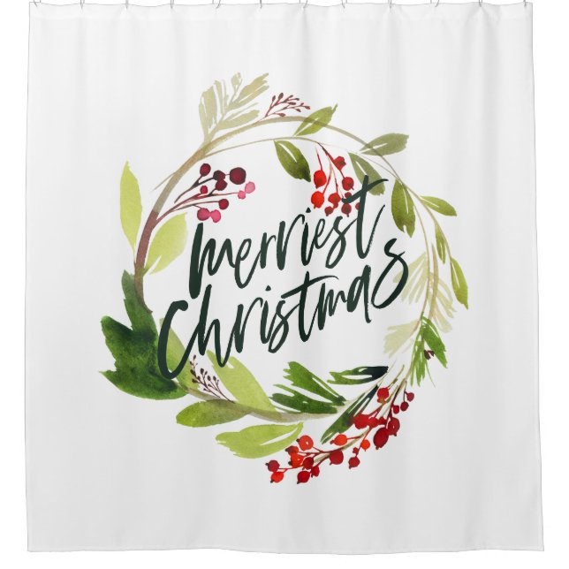 Frohe Weihnachten Wasserfarbe Blüte Duschvorhang (Vorderseite)