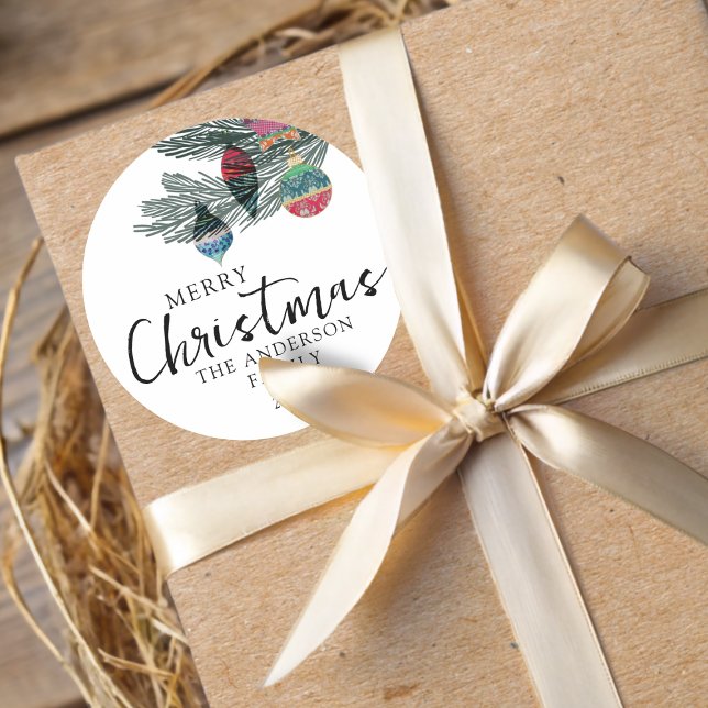 Frohe Weihnachten Wasserfarbe Botancial Runder Aufkleber (Von Creator hochgeladen)