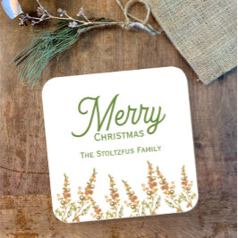 Frohe Weihnachten Wasserfarbe Botanischer Individu Quadratischer Aufkleber