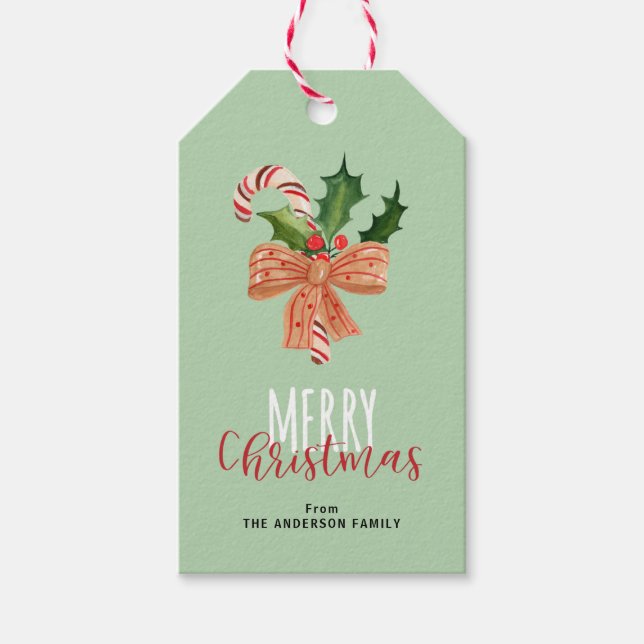 Frohe Weihnachten Wasserfarbe Candy Cane Personali Geschenkanhänger (Vorderseite)