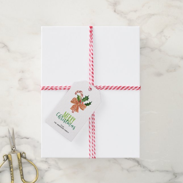 Frohe Weihnachten Wasserfarbe Candy Cane Personali Geschenkanhänger (Mit Garn)