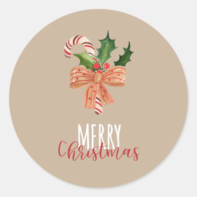 Frohe Weihnachten Wasserfarbe Candy Cane Runder Aufkleber (Vorderseite)