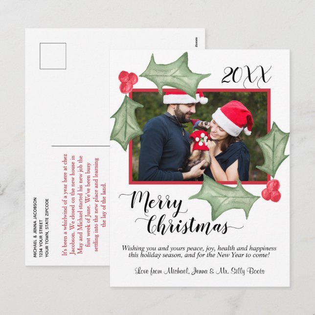 Frohe Weihnachten Wasserfarbe Holly Blätter mit Fo (Vorne/Hinten)