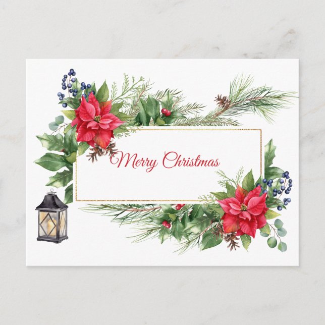Frohe Weihnachten Wasserfarbe Poinsettia, Berries (Vorderseite)