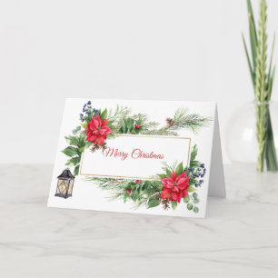 Frohe Weihnachten Wasserfarbe Poinsettia, Berries Karte
