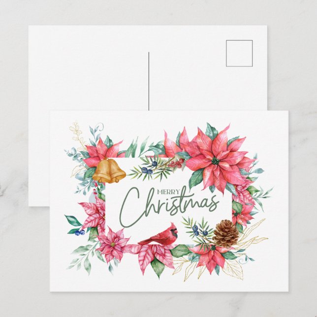 Frohe Weihnachten Wasserfarbe Poinsettia Blume Postkarte (Vorne/Hinten)