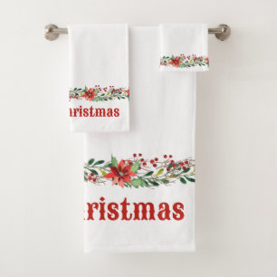 Frohe Weihnachten Wasserfarbe Poinsettias und Berr Badhandtuch Set