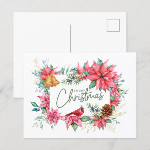 Frohe Weihnachten Wasserfarbe Poinsettien-Blumen Postkarte