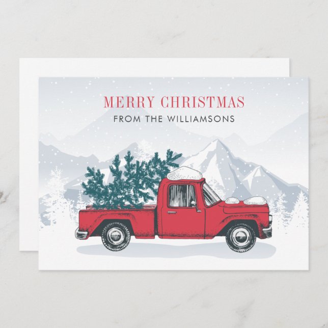 Frohe Weihnachten Wasserfarbe Red Truck (Vorne/Hinten)