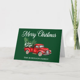 Frohe Weihnachten Wasserfarbe Red Truck Green Falt Karte